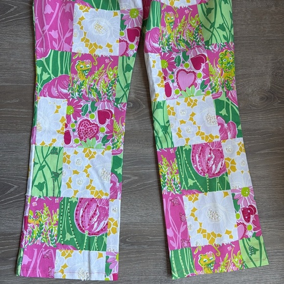 Vtg Lilly Pulitzer white label Patchwork Boot Cut Beads Rhinestones Pants 12 - Picture 11 of 11